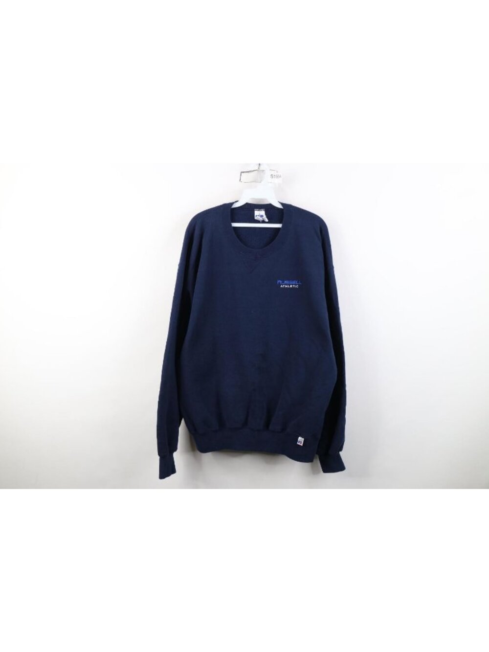 Vintage 90s Russell Athletic Mens XL Faded Spell Out Crewneck Sweatshirt Blue